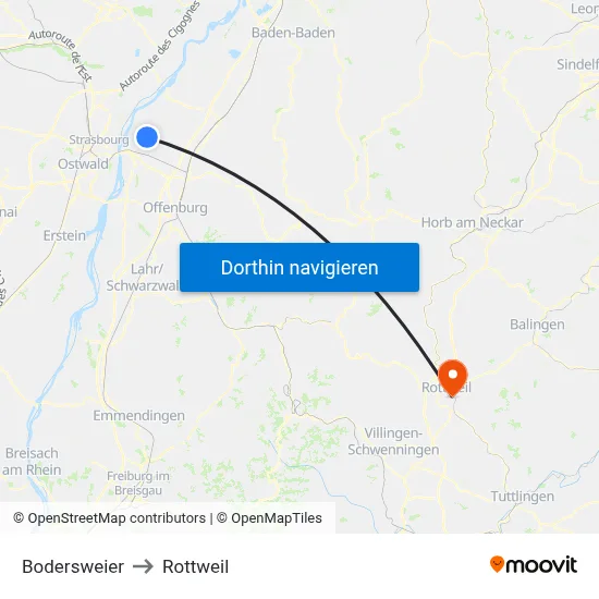 Bodersweier to Rottweil map