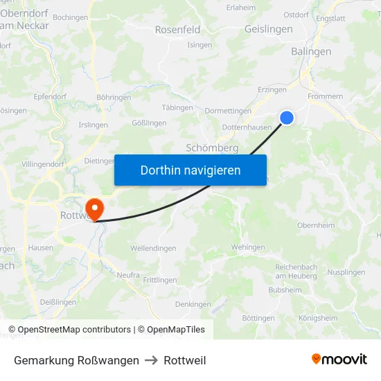 Gemarkung Roßwangen to Rottweil map