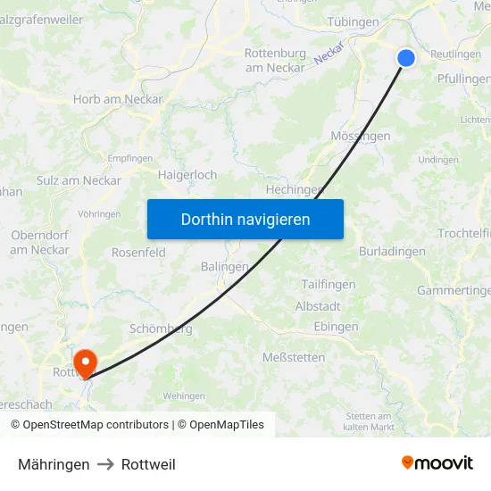 Mähringen to Rottweil map