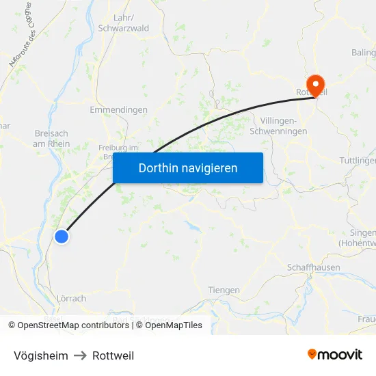 Vögisheim to Rottweil map