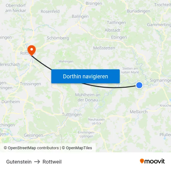 Gutenstein to Rottweil map