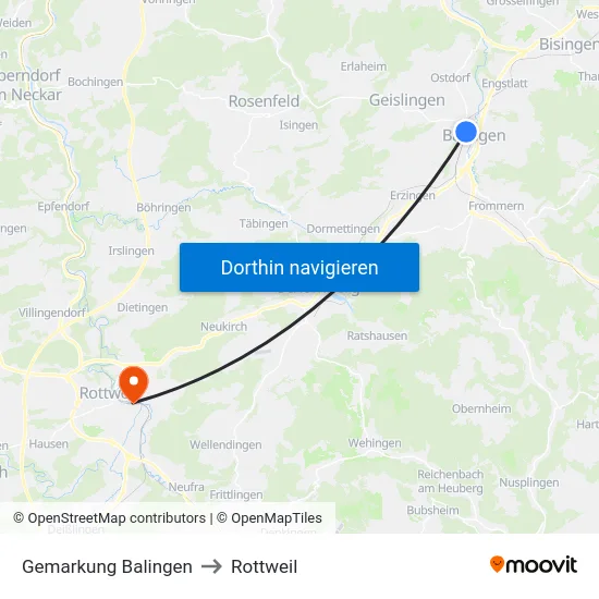 Gemarkung Balingen to Rottweil map