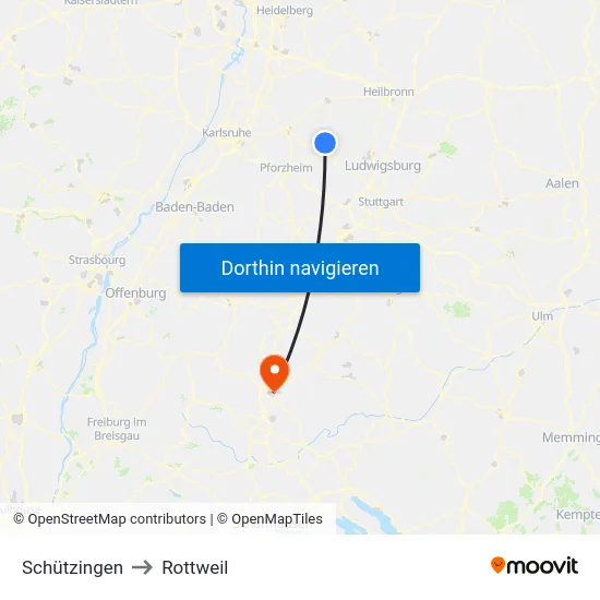 Schützingen to Rottweil map