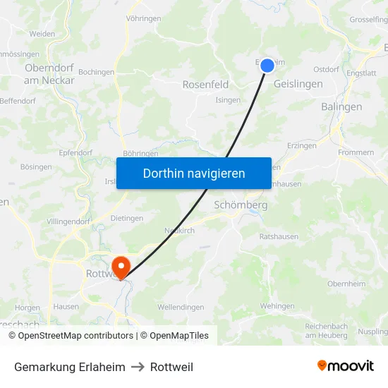 Gemarkung Erlaheim to Rottweil map