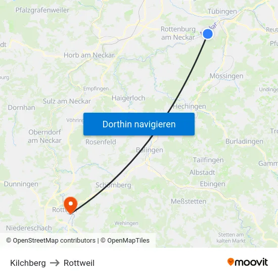 Kilchberg to Rottweil map