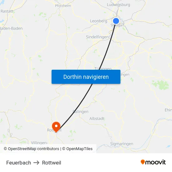 Feuerbach to Rottweil map