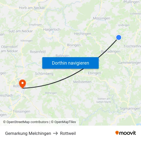 Gemarkung Melchingen to Rottweil map
