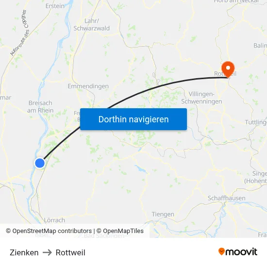 Zienken to Rottweil map