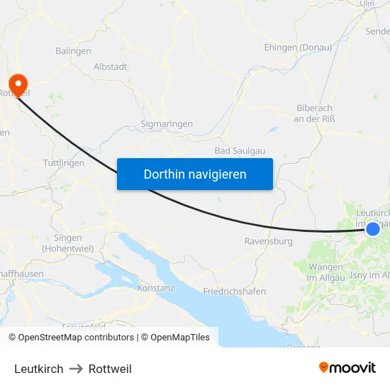 Leutkirch to Rottweil map