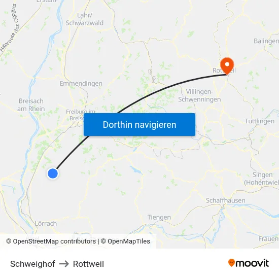 Schweighof to Rottweil map