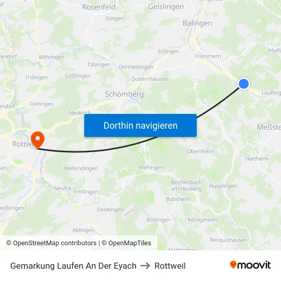 Gemarkung Laufen An Der Eyach to Rottweil map