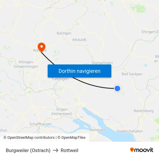 Burgweiler (Ostrach) to Rottweil map