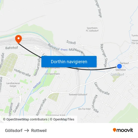 Göllsdorf to Rottweil map