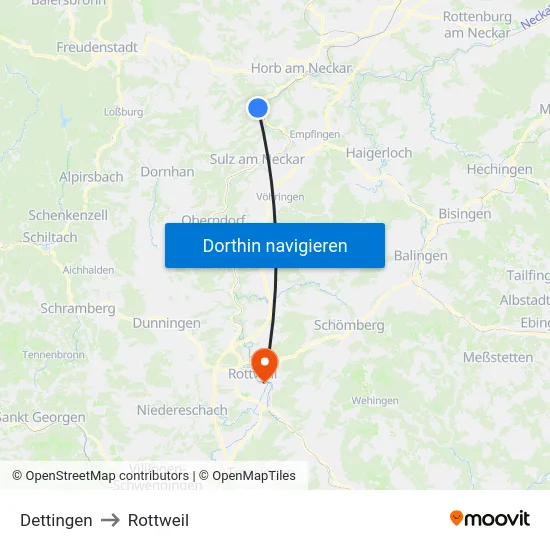 Dettingen to Rottweil map