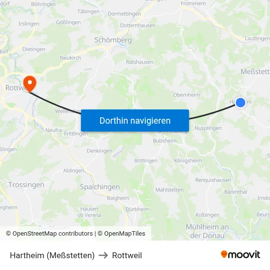 Hartheim (Meßstetten) to Rottweil map