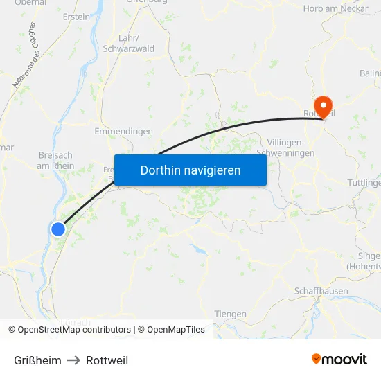Grißheim to Rottweil map