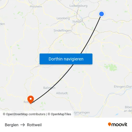 Berglen to Rottweil map