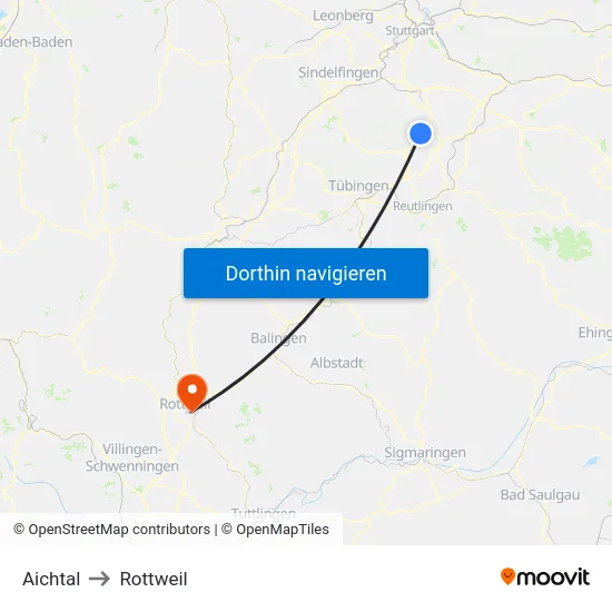 Aichtal to Rottweil map