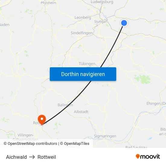 Aichwald to Rottweil map