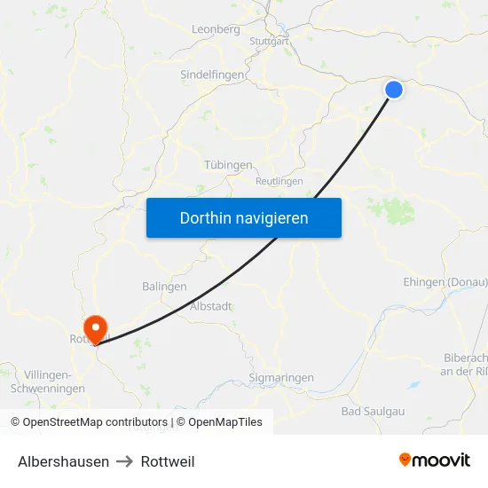 Albershausen to Rottweil map