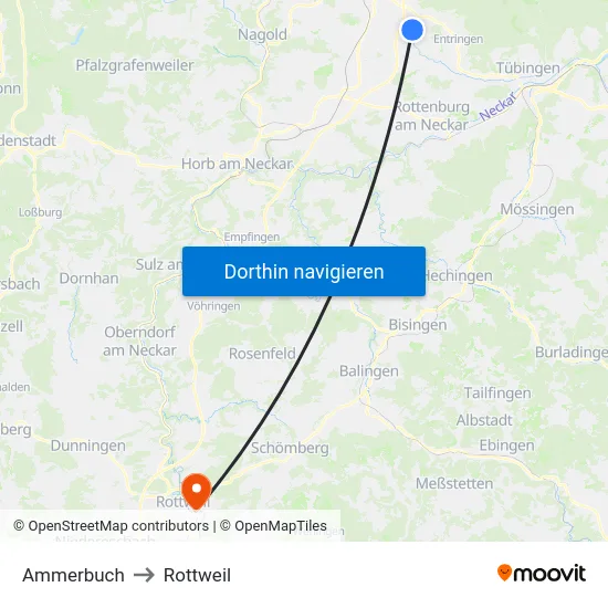 Ammerbuch to Rottweil map