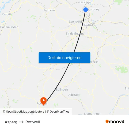 Asperg to Rottweil map