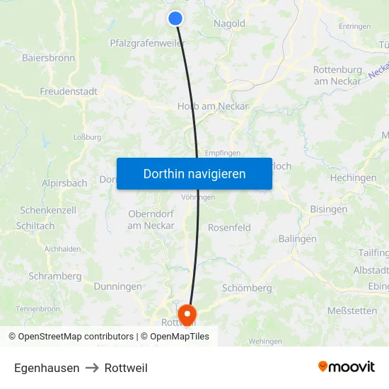 Egenhausen to Rottweil map
