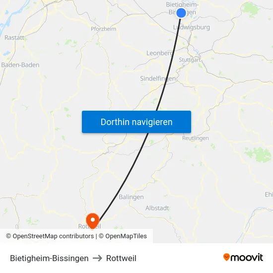 Bietigheim-Bissingen to Rottweil map