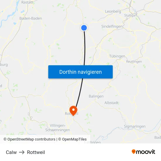 Calw to Rottweil map