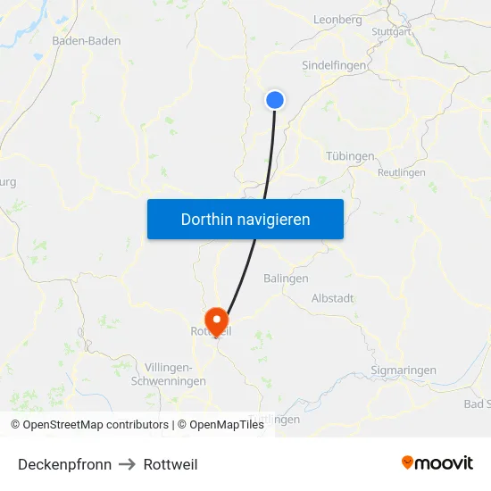 Deckenpfronn to Rottweil map