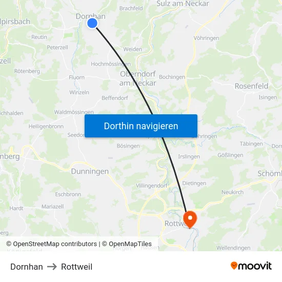 Dornhan to Rottweil map