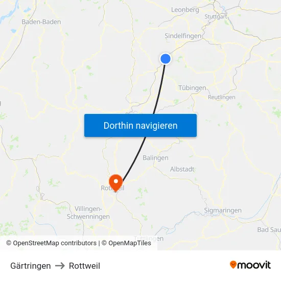 Gärtringen to Rottweil map