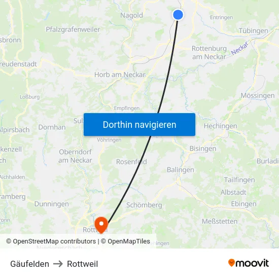 Gäufelden to Rottweil map