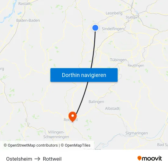 Ostelsheim to Rottweil map