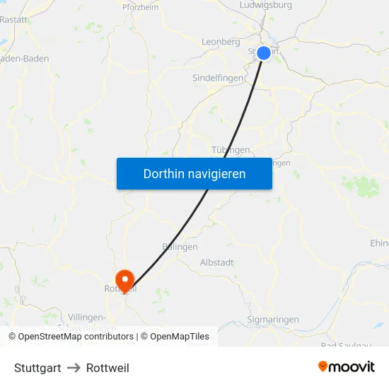 Stuttgart to Rottweil map