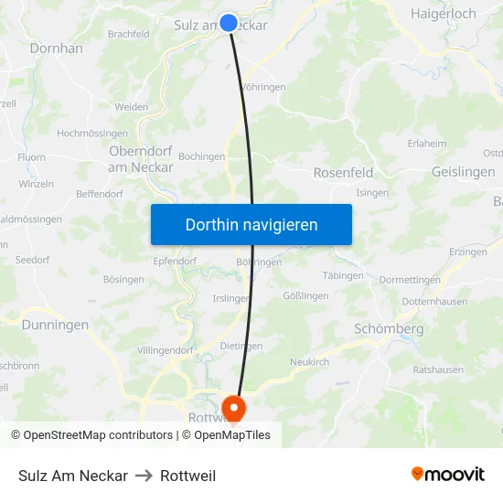 Sulz Am Neckar to Rottweil map