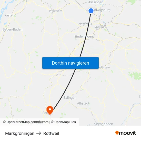 Markgröningen to Rottweil map