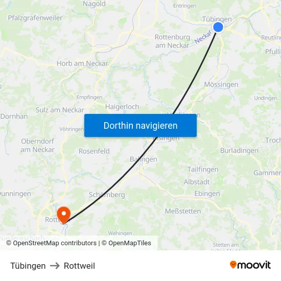 Tübingen to Rottweil map