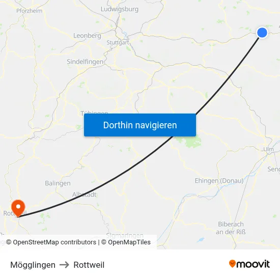 Mögglingen to Rottweil map