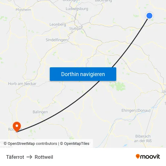 Täferrot to Rottweil map
