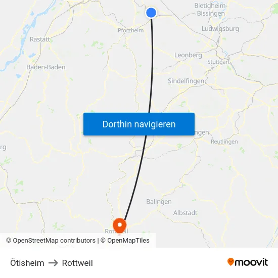 Ötisheim to Rottweil map