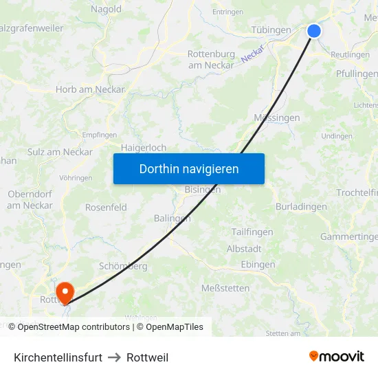 Kirchentellinsfurt to Rottweil map
