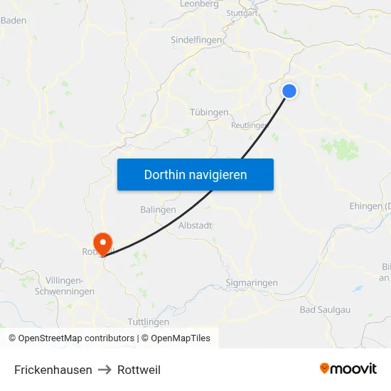 Frickenhausen to Rottweil map