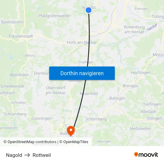 Nagold to Rottweil map