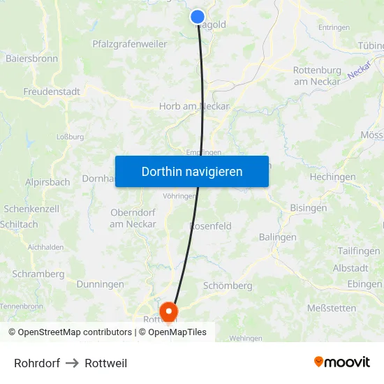 Rohrdorf to Rottweil map