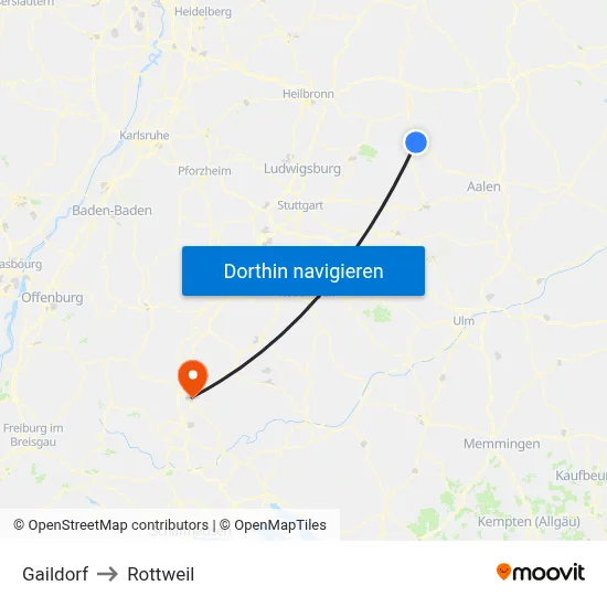 Gaildorf to Rottweil map