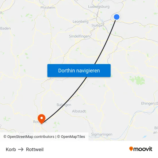 Korb to Rottweil map