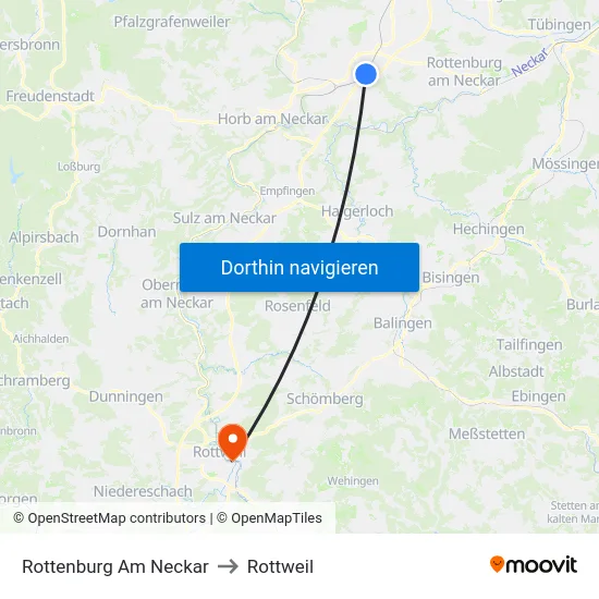 Rottenburg Am Neckar to Rottweil map
