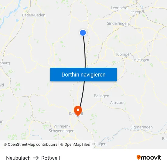 Neubulach to Rottweil map