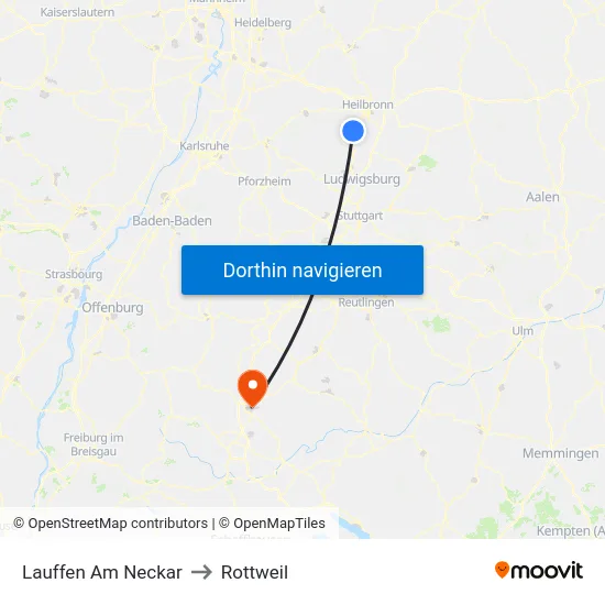 Lauffen Am Neckar to Rottweil map